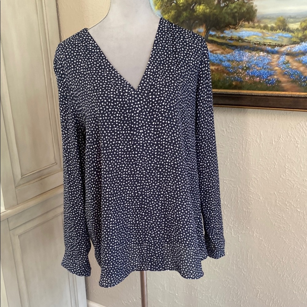 Banana Republic Navy and White V-Neck Blouse